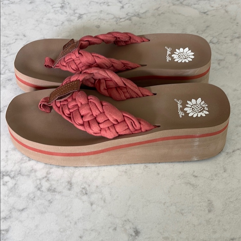 Yellow Box Brown and Red Sandals with Braided Design